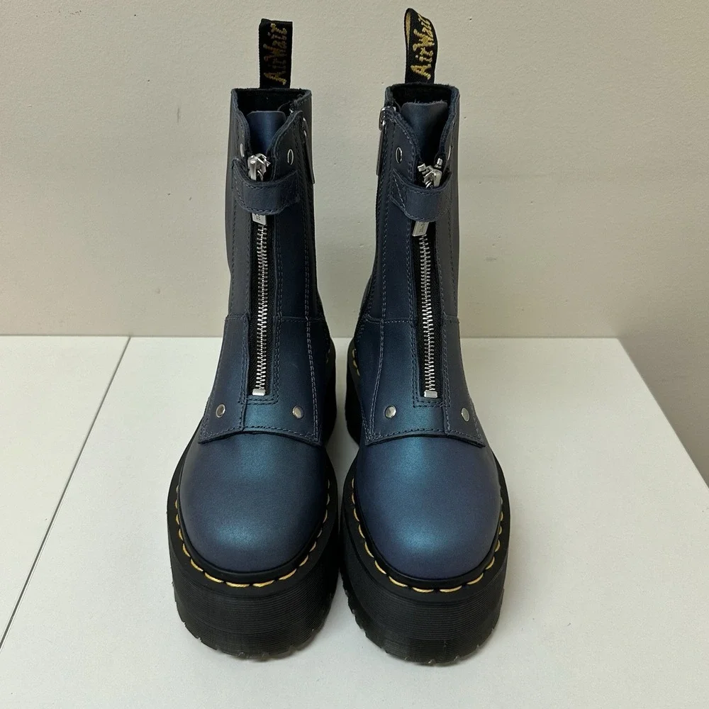 Dr Martens Jetta Hi Max Metallic Platform Boots Deep Blue Women Size 5 NEW